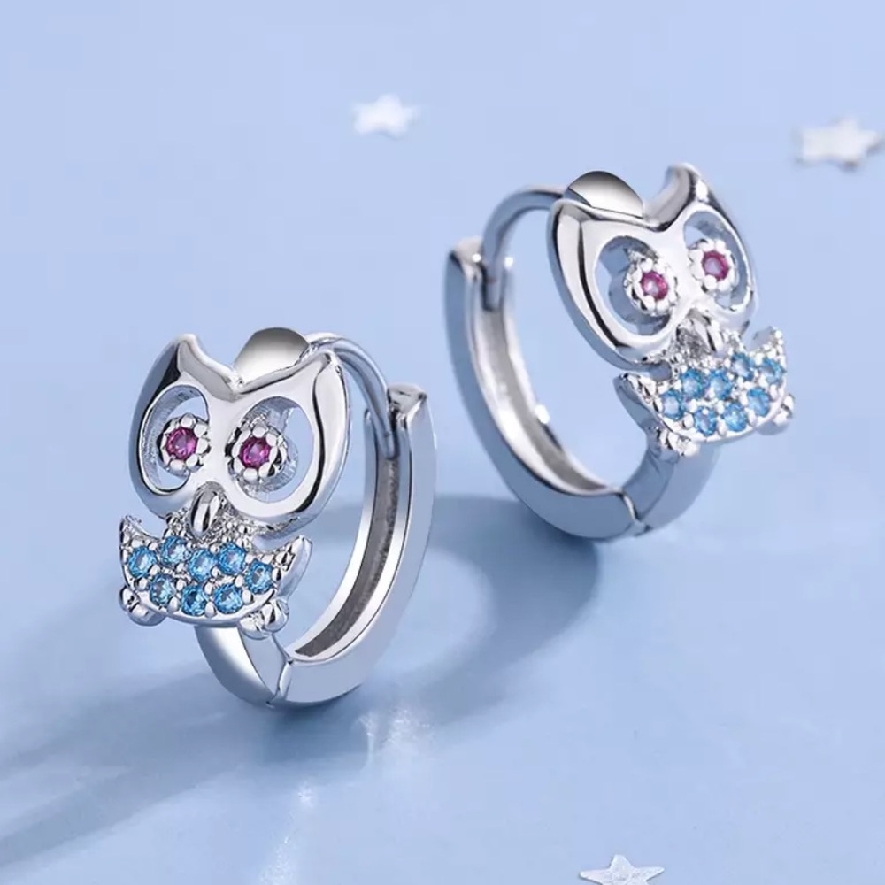 π Sterling Silver Owl π¦ Hoop Huggie Earrings